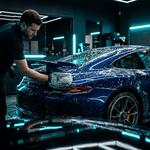 Luxury vehicle detailing cinematic shot